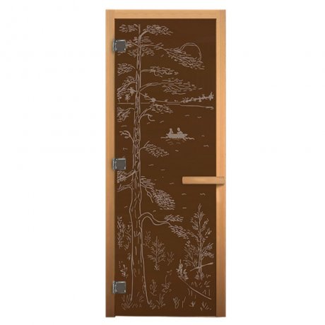 Дверь стеклянная «ТАЙГА» бронза матовая, 8 мм, 3 петли «ВЕЗУВИЙ»