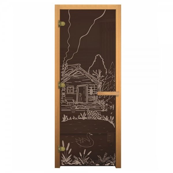 Дверь стеклянная «БАНЬКА» бронза, 8 мм, 3 петли «ВЕЗУВИЙ»